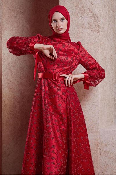 TRENDTESETTÜR Red Hijab Evening Dress - T 50266