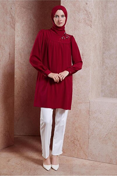 TRENDTESETTÜR Claret Red Stone Detailed Women's Tunic - A.BORDO T 42902