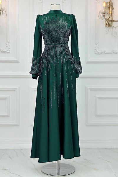 TRENDTESETTÜR Γυναικείο βραδινό φόρεμα Green Zürüt Stone - T 3853