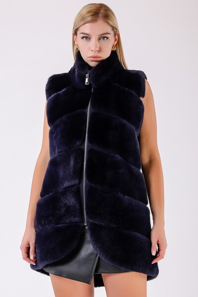 Leather Club Okyanus Mavi Rex Kürk Yelek