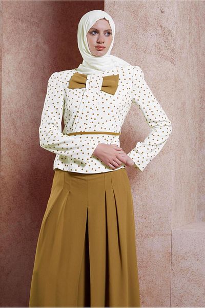 TRENDTESETTÜR Γυναικείο Σετ Cream Tan - με πουά παντελόνι T 3767