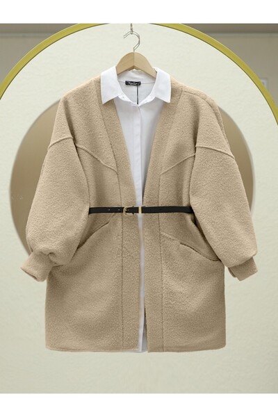 Modamorfo Pocketed Balloon Sleeve Oversize Boucle Jacket - Mink