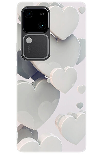 Vivo V30 (V2318) Compatible Sheath Pattern Printed Silicone White Hearts NGO:259 CP-0wF1PvM