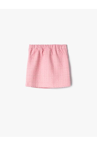 Koton Tweed Skirt Pocket Button Detailed Houndstooth Patterned