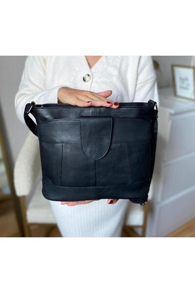 NahitaTyana Жіноча сумка на плече та через плече з натуральної шкіри, чорна