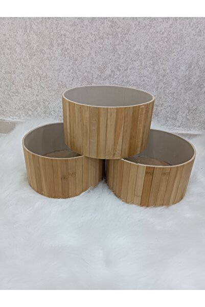 BLACK PEARL Bambu 3'lü Sepet - Bej Organizer Sepet Seti / Banyo Makyaj Düzenl...