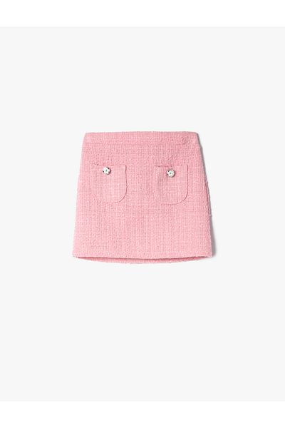 Koton Tweed Skirt Pocket Button Detailed Houndstooth Patterned