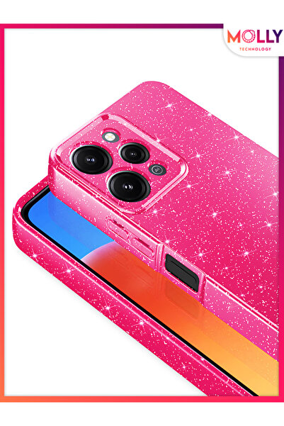 Molly Xiaomi Redmi 12 İçin Neon Pembe Berry Simli Parlak Silikon Kılıf