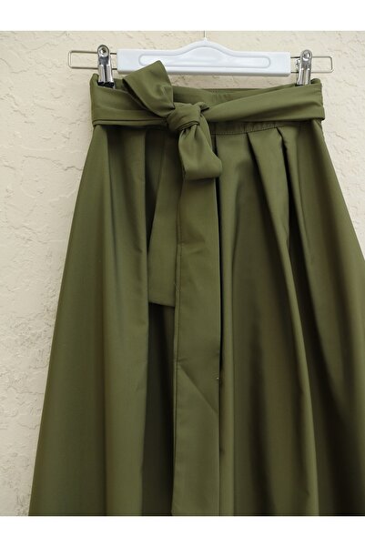 Modamorfo Khaki színű redőzött Bondit szoknya - fűzős derék