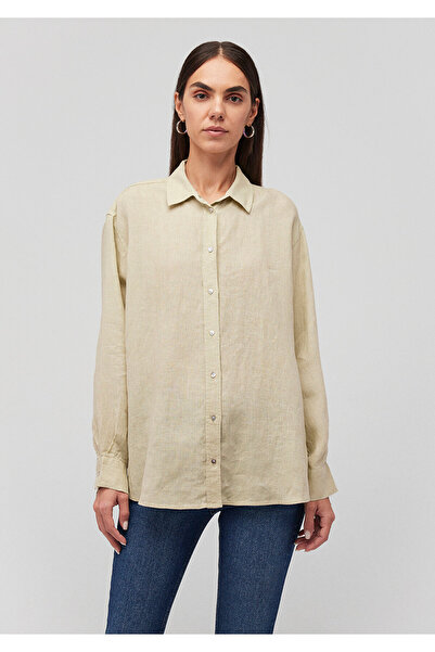 Mavi Yeşil Keten Gömlek Loose Fit / Bol Rahat Kesim 1210747-71729