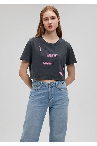 Mavi Gray Crop Printed T-Shirt - Short Cut1612500-70087