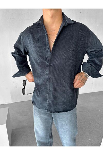ablukaonline Ανδρικό πουκάμισο Oversize με ραβδώσεις μαύρο