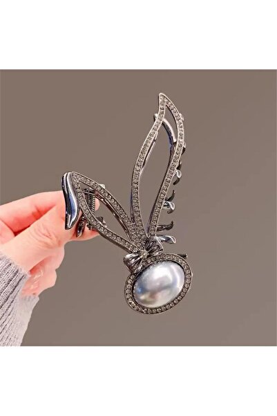 So Much Accesories So-Much New Trend Metal Pearl Detailed Full Rhinestone Latch Buckle Anthracite
