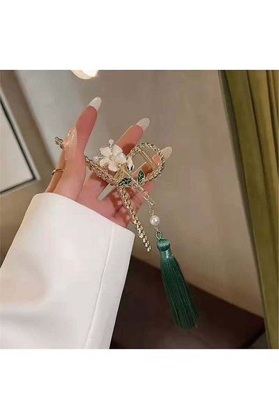 So Much Accesories مشبك مزلاج معدني بتفاصيل شرابة خضراء للنساء من So-much - 9