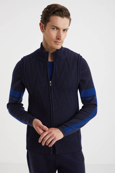 Hemington Çizgi Desenli Merino Yün Lacivert Yelek