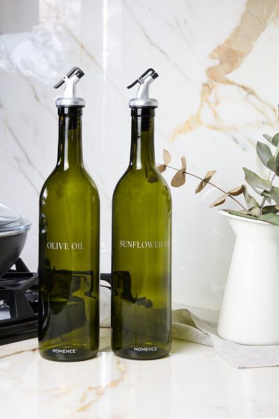 homence 750ml Sippy Oil Bottle - Glass Olive Oil and Sunflower Oil Bottle Set of 2