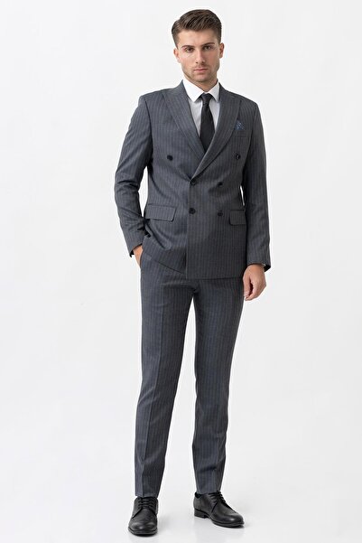 White Stone Arezzo T2004 Slim Fit 6 Drop Likralı Kruvaze Takım Elbise Desenli