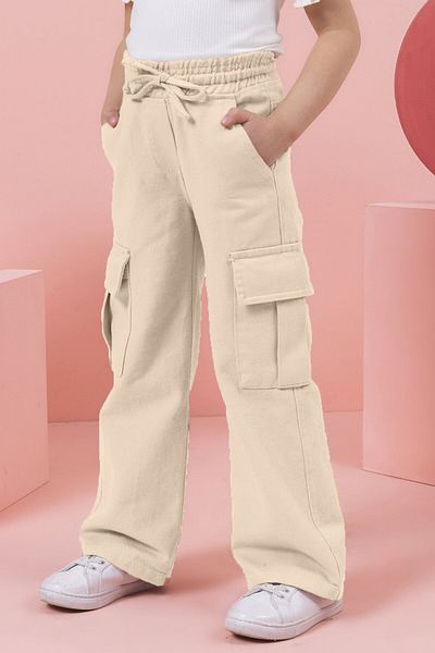 DMB BOYS & GIRLS Girl's Gabardine Sports Pants - Relaxed Fit, Elastic Waist and Cargo Pocket