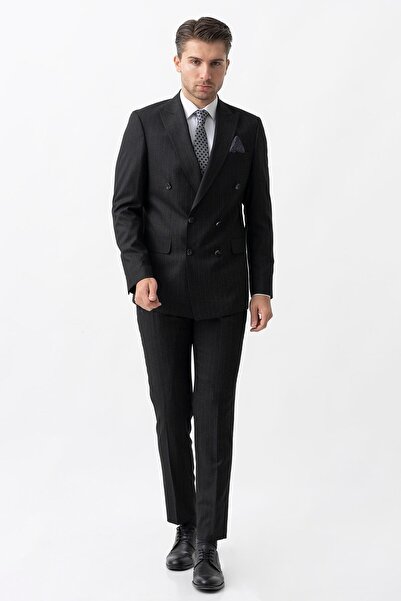 White Stone Casoria T2016 Regular Fit 6 Drop Likralı Kruvaze Takım Elbise Desenli