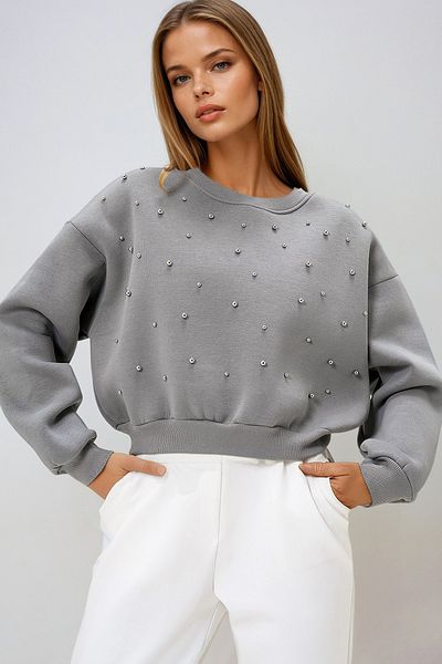 VAGGON Šedá dámská mikina Crew Neck Pearl Lighter Three Thread - Prm1286