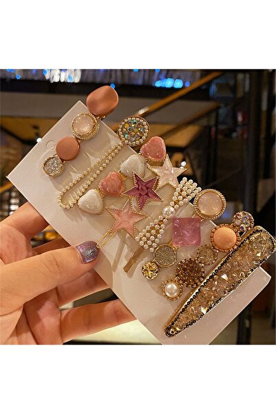 So Much Accesories So-much 8-Piece Salmon Women's Clamp Set with Pearls and Side Hair Clip -5