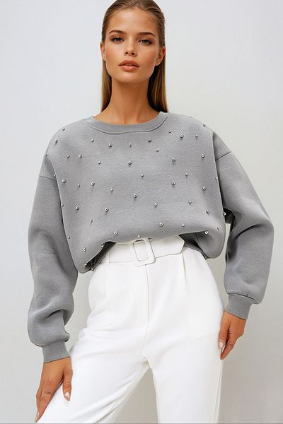 VAGGON Šedá dámská mikina Crew Neck Pearl Lighter Three Thread - Prm1286
