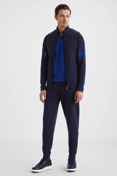 Hemington Çizgi Desenli Merino Yün Lacivert Yelek