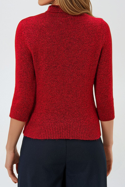 VAGGON Red Turtleneck Furry Women's Sweater - Prm1298