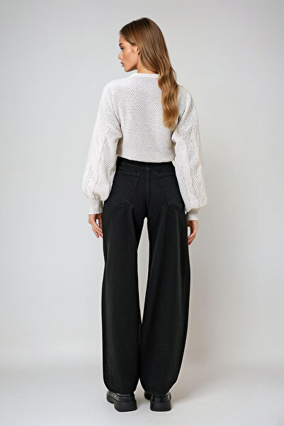 VAGGON Women's Black High Waist Buggy Cut Jean Pants Prm1319