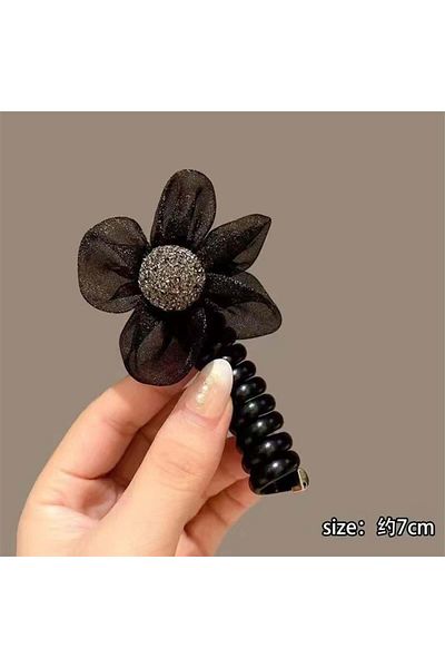 So Much Accesories So Much Black Floral Ponytail Wrap Buckle