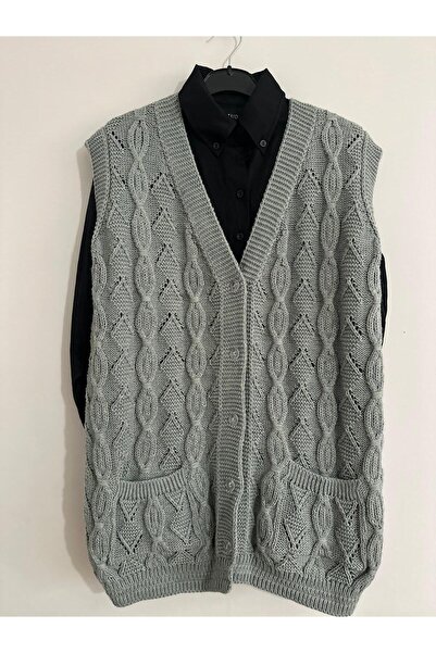 Çeyizcim Gray Knitwear Knit Vest - Buttoned Design