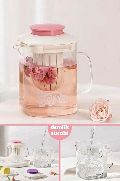 Rosemor Heat Resistant Borosilicate Steel Filtered Herbal Tea Glass Teapot with Strainer & 850 mlJug with Handle