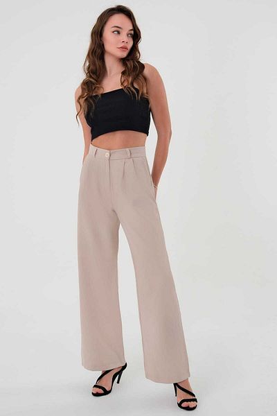 Hazel Women's Stone High Waist Palazzo Pants