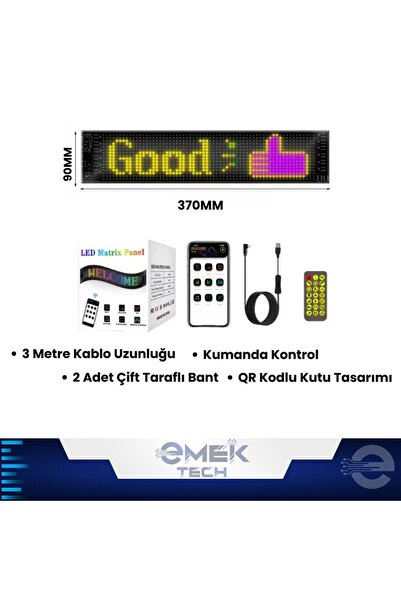 PİNK İTHALAT Kişiselleştirilebilir Mesaj ve Görsel Düzenleme Özellikli Esnek ve Yapışkan LED Araç Ekranı
