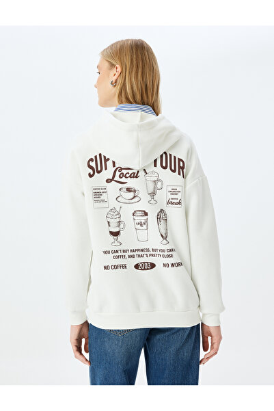 Koton Printed Back Hooded Long Sleeve Sweatshirt