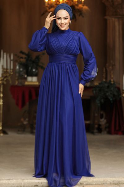 Neva Style Φόρεμα Φουσκωτό Indigo Μπλε για Τελετές με Κεφάλι 46321kim