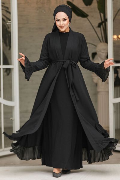 Neva Style Flounced Μαύρο Hijab Abaya 4482S