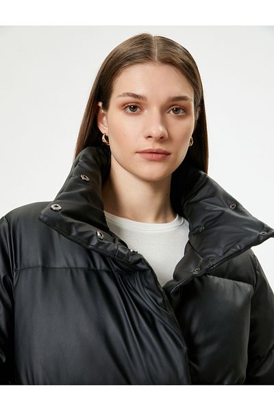 Koton Παλτό από συνθετικό δέρμα Oversize με τσέπες και φερμουάρ γιακά