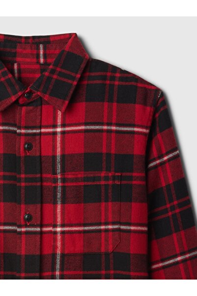 GAP Erkek Çocuk Kırmızı %100 Organik Pamuk Ekose Desenli Flannel Gömlek