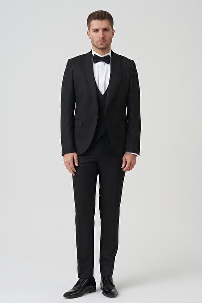 White Stone Houston D2404 Slim Fit 6 Drop Groom Suit Black