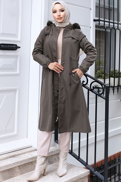 benguen 1053 Μοντέλο Khaki Bondit Coat - Λούτρινο εσωτερικά, γούνινο γιακά