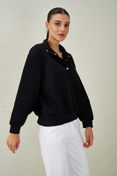 TENA Black Stand Collar and Snap Three Thread Women's Sweatshirt - 25130