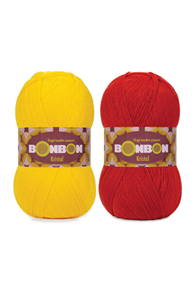 NAKO Bonbon Kristal Sarı Kırmızı 2 Adet Lif İpi 98217 ve 98211