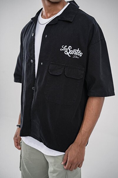 NOMARC Los Santos Written Gray Oversize Denim Shirt