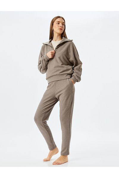 Koton Gerippte Strick-Pyjama-Unterseite mit schmaler Passform – mit Taschen