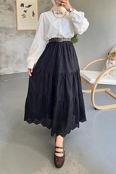 Neva Style Black Laced Hijab Skirt - 13951S