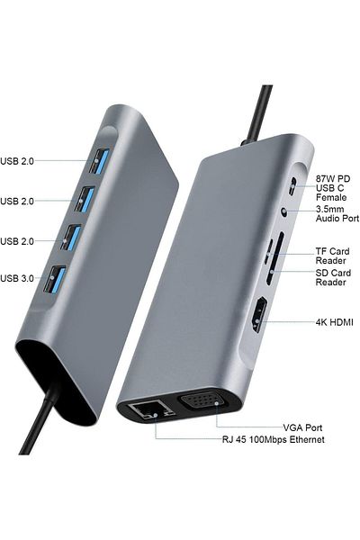 COOYA Docking Station USB Hub,11 in 1 with RJ45 Ethernet, 4K HDMI, VGA, SD/TF Card Reader, 3.5mm Audio