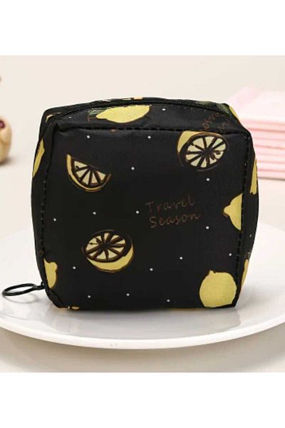 etna sanat Black Lemon, Portable Pad Storage Bag for Women - Waterproof Polyester Makeup Bag,