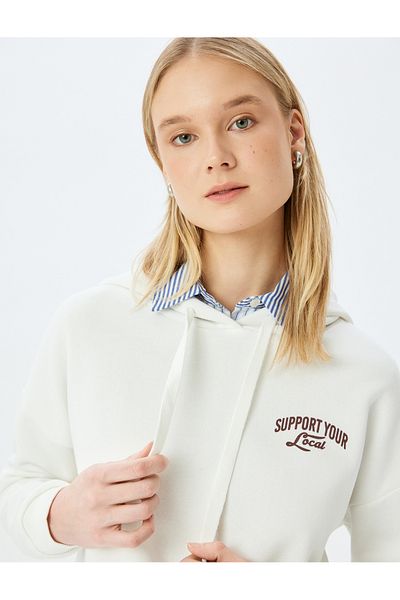 Koton Printed Back Hooded Long Sleeve Sweatshirt