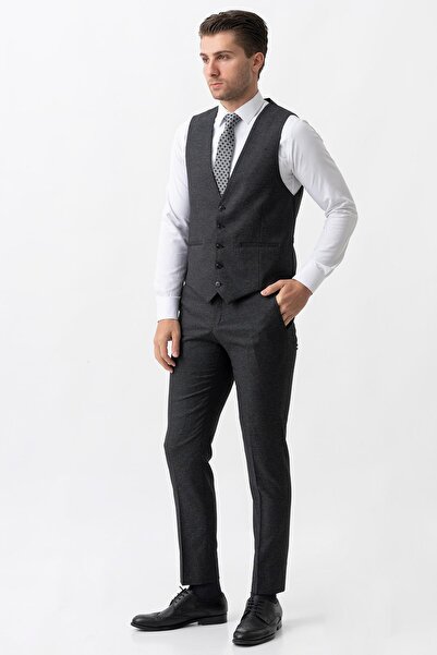 White Stone Asti Ty2019 Regular Fit 6 Drop Likralı Yelekli Takım Elbise Desenli
